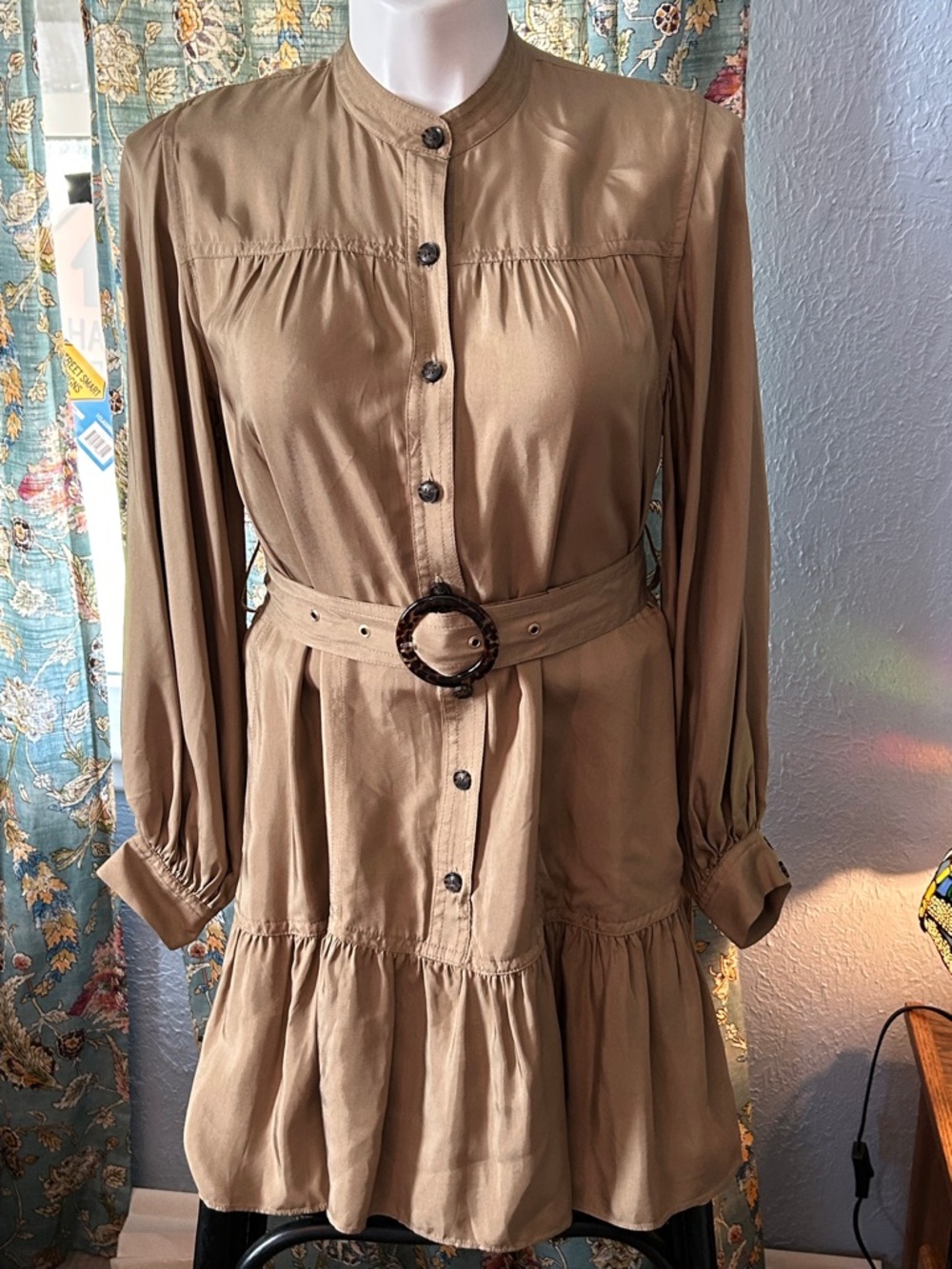 Banana Republic Blouson, Ruffle Hem Gold Dress Size M